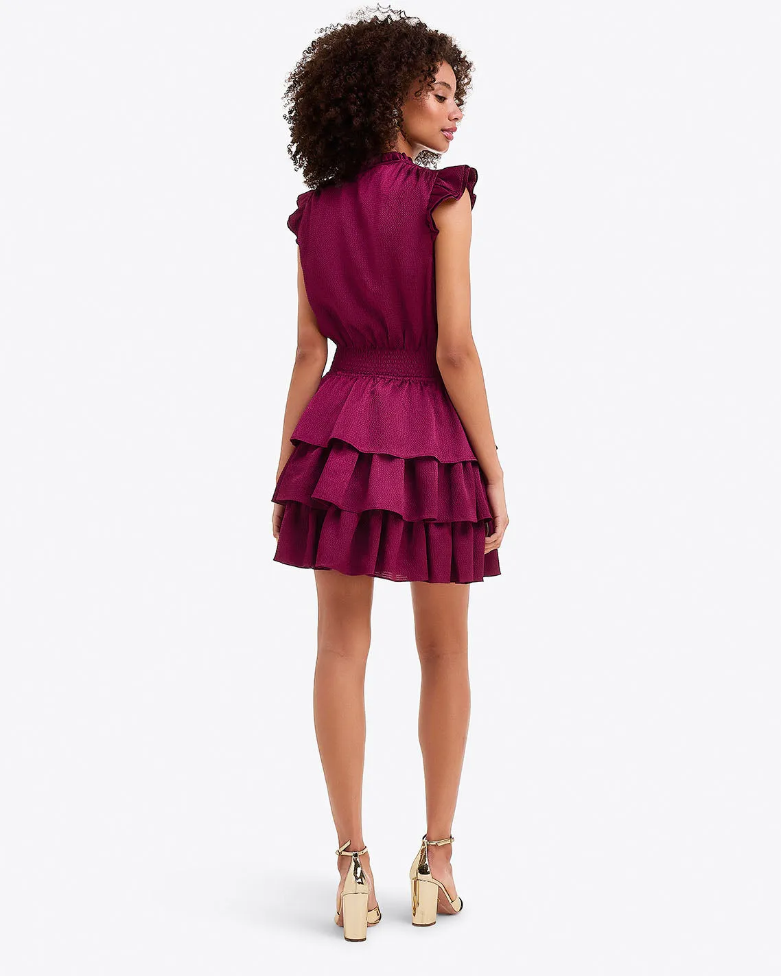 Alana Tiered Dress in Hammered Satin