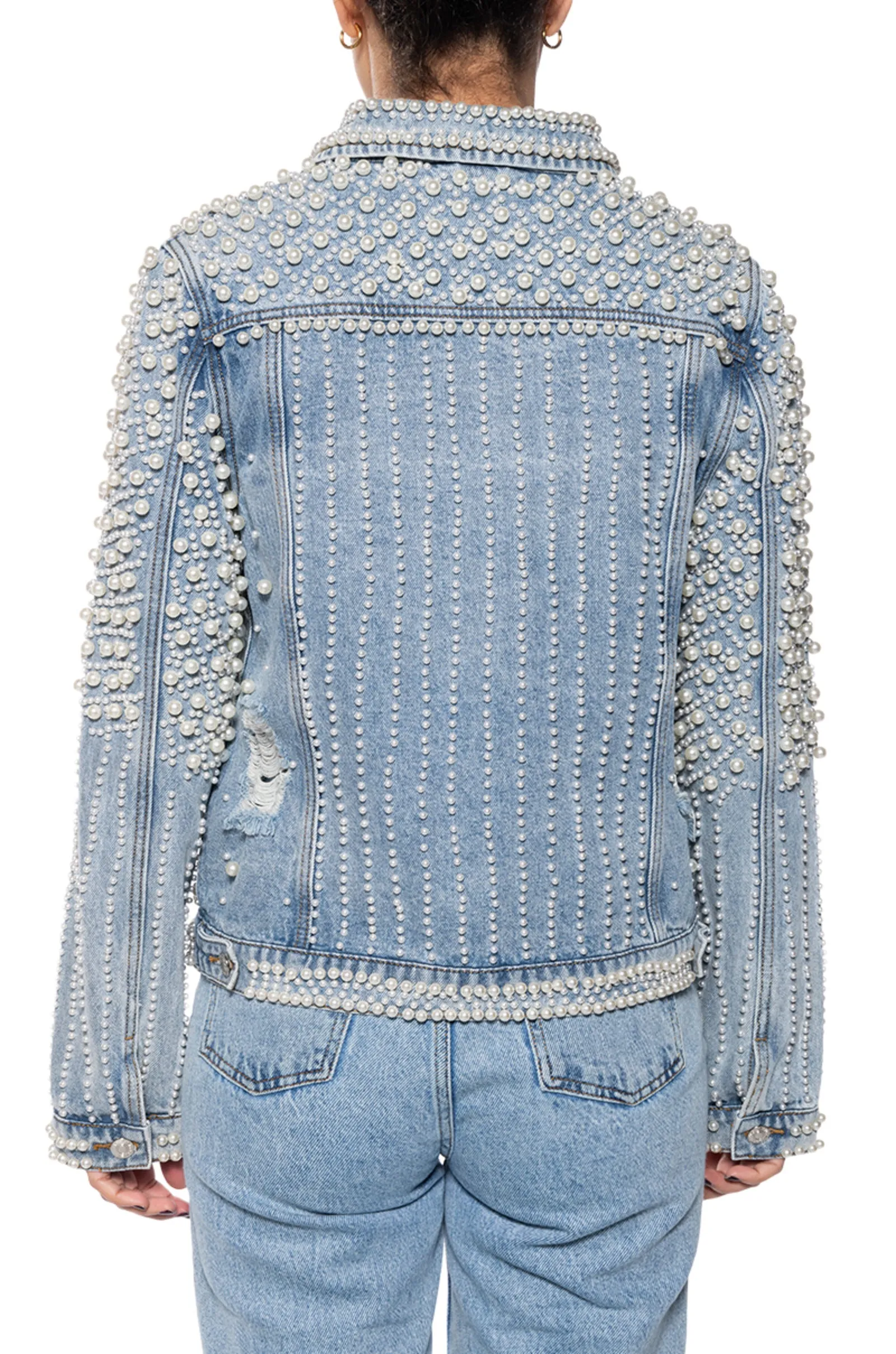 ALARA PEARL ENCRUSTED DENIM JACKET