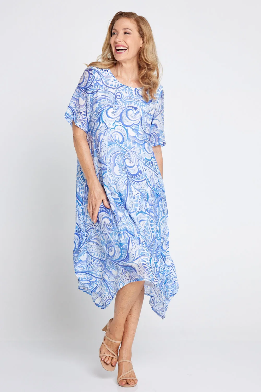 Ashmore Tencil Dress - Cobalt Watercolour Paisley