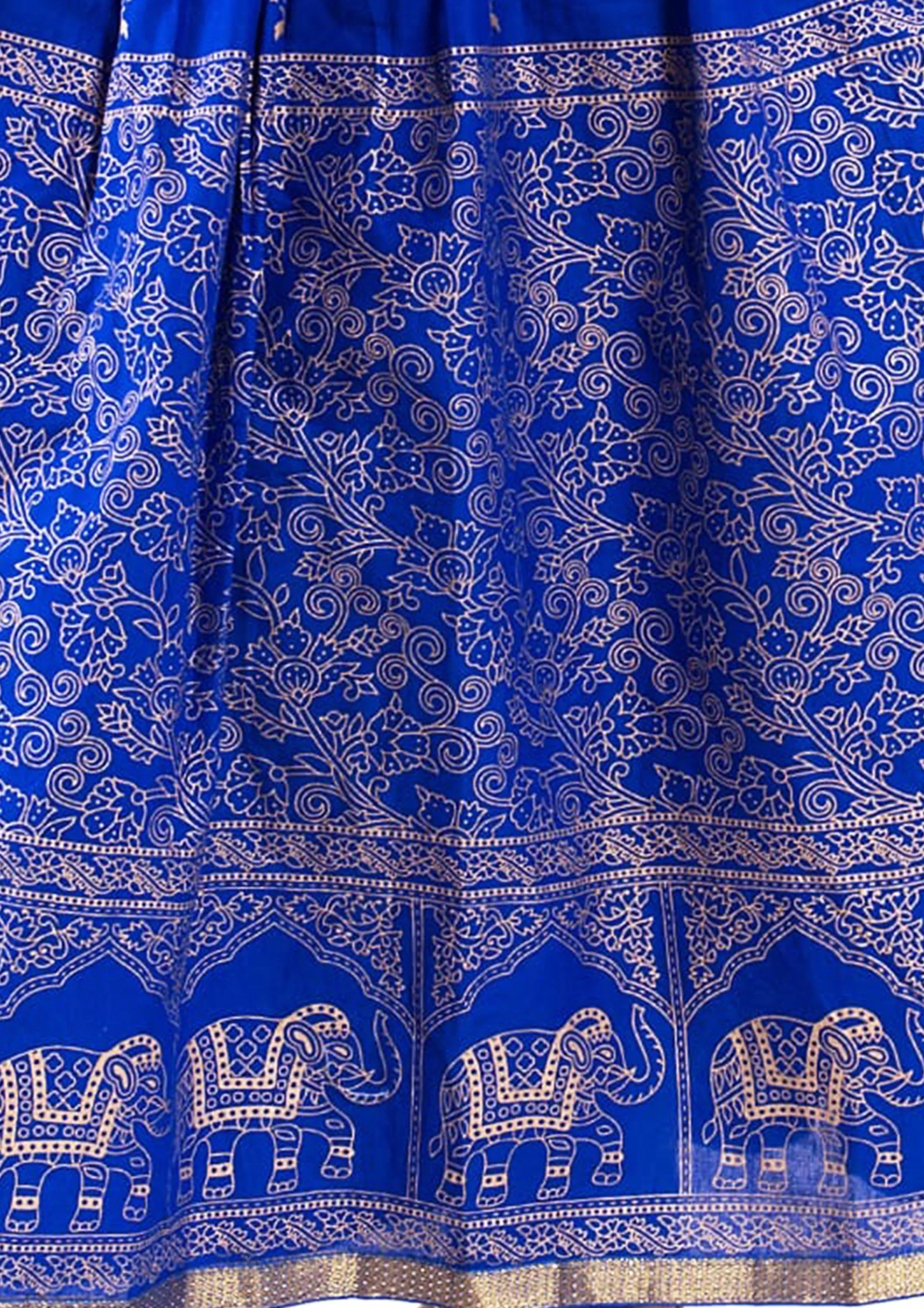 Blue Ethnic Rajasthani Print Maxi Skirt