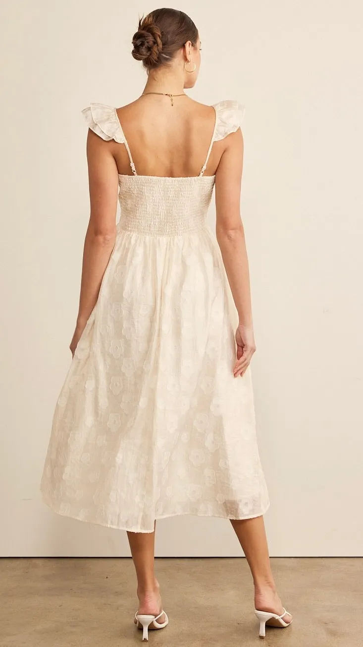Camilla Floral Jacquard Midi Dress Off White