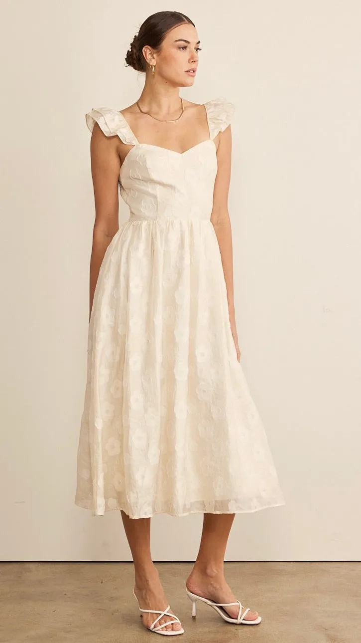 Camilla Floral Jacquard Midi Dress Off White