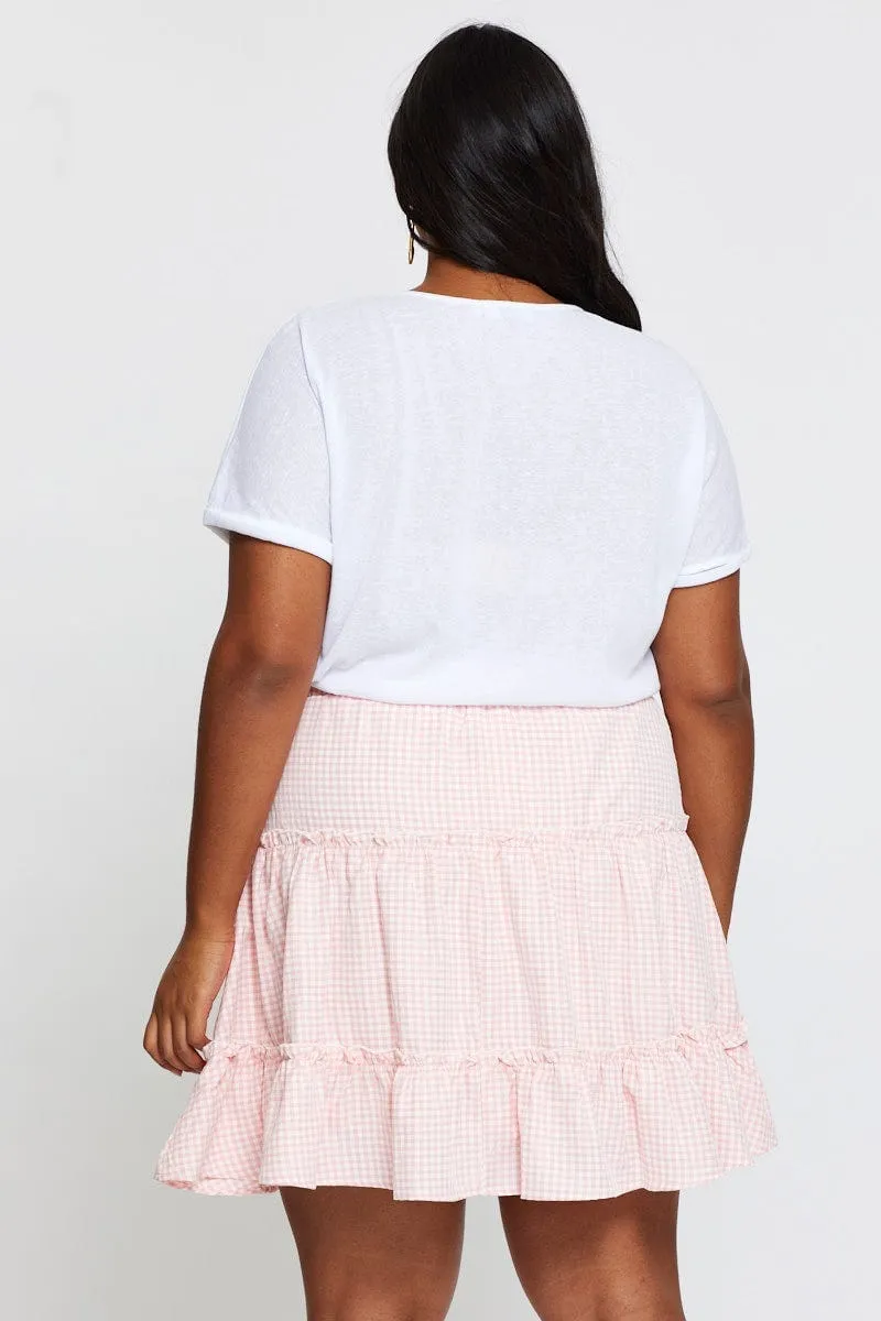 Check Mini Skater Skirt Elastic Waist