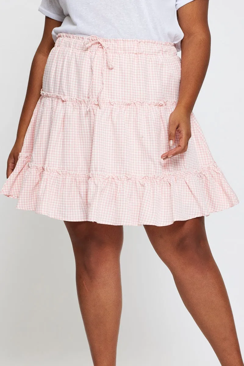 Check Mini Skater Skirt Elastic Waist