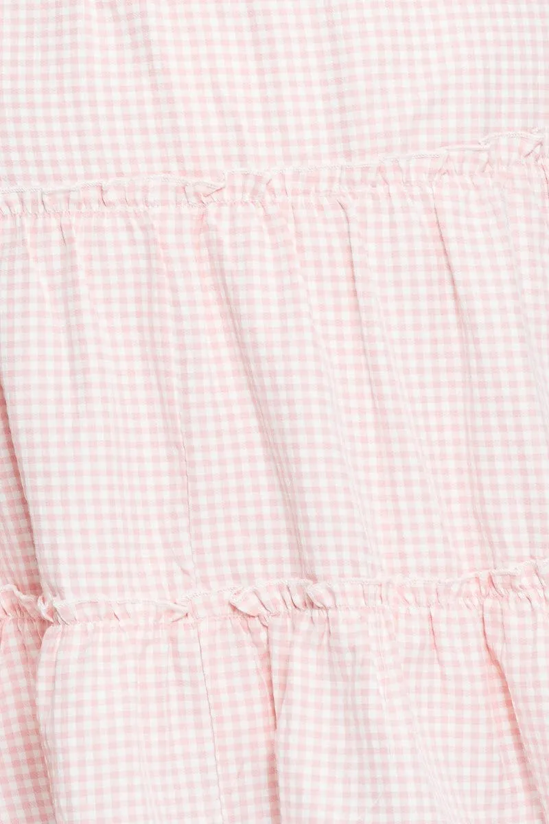 Check Mini Skater Skirt Elastic Waist