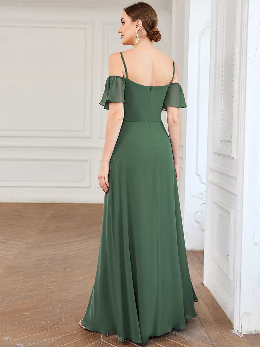 Cold Shoulder High Slit Chiffon Wedding Guest Dress