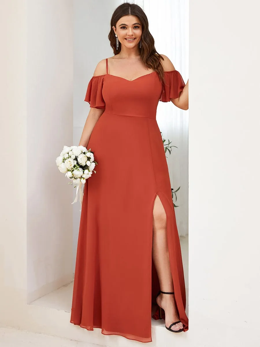 Cold Shoulder High Slit Chiffon Wedding Guest Dress