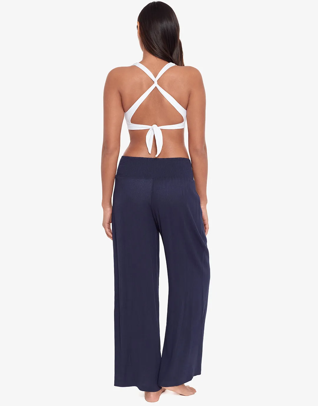 Crinkle Smocked Waist Beach Pant - Dark Navy