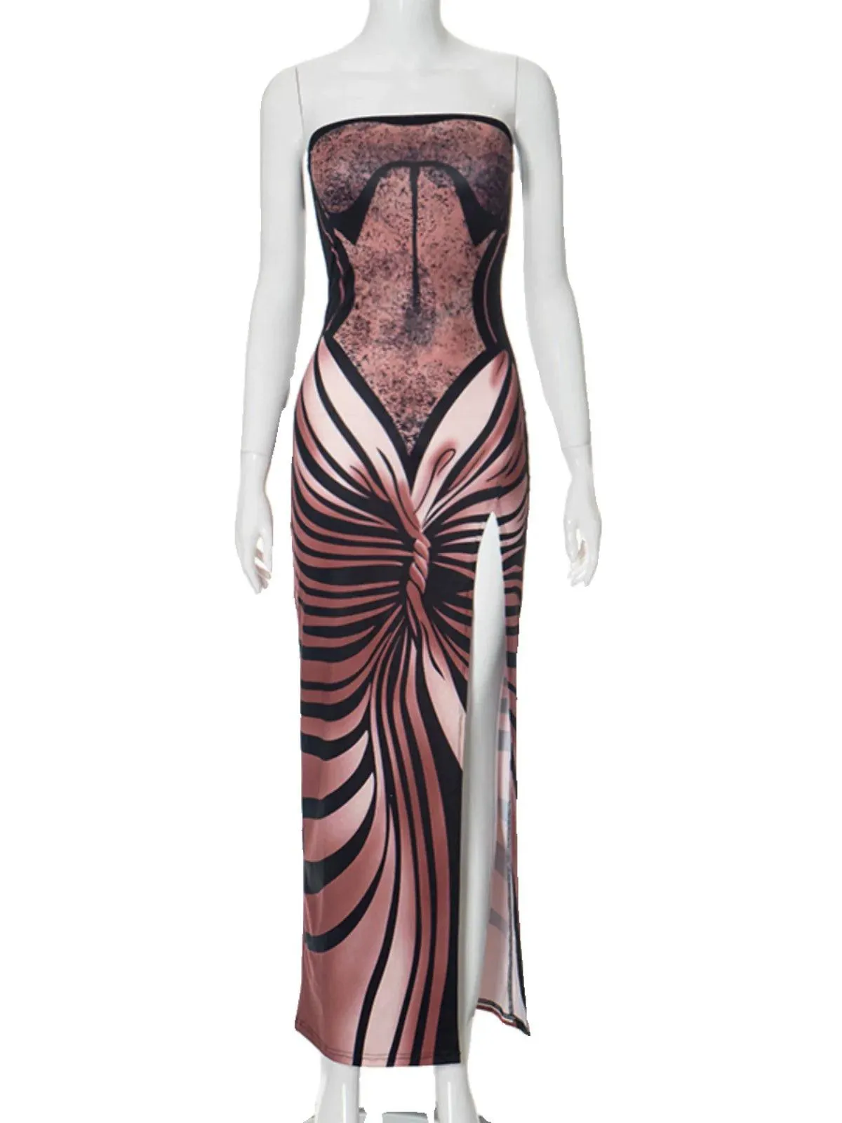 Fall Fashion Print Slit Dress: Trendy Tube Top for Women