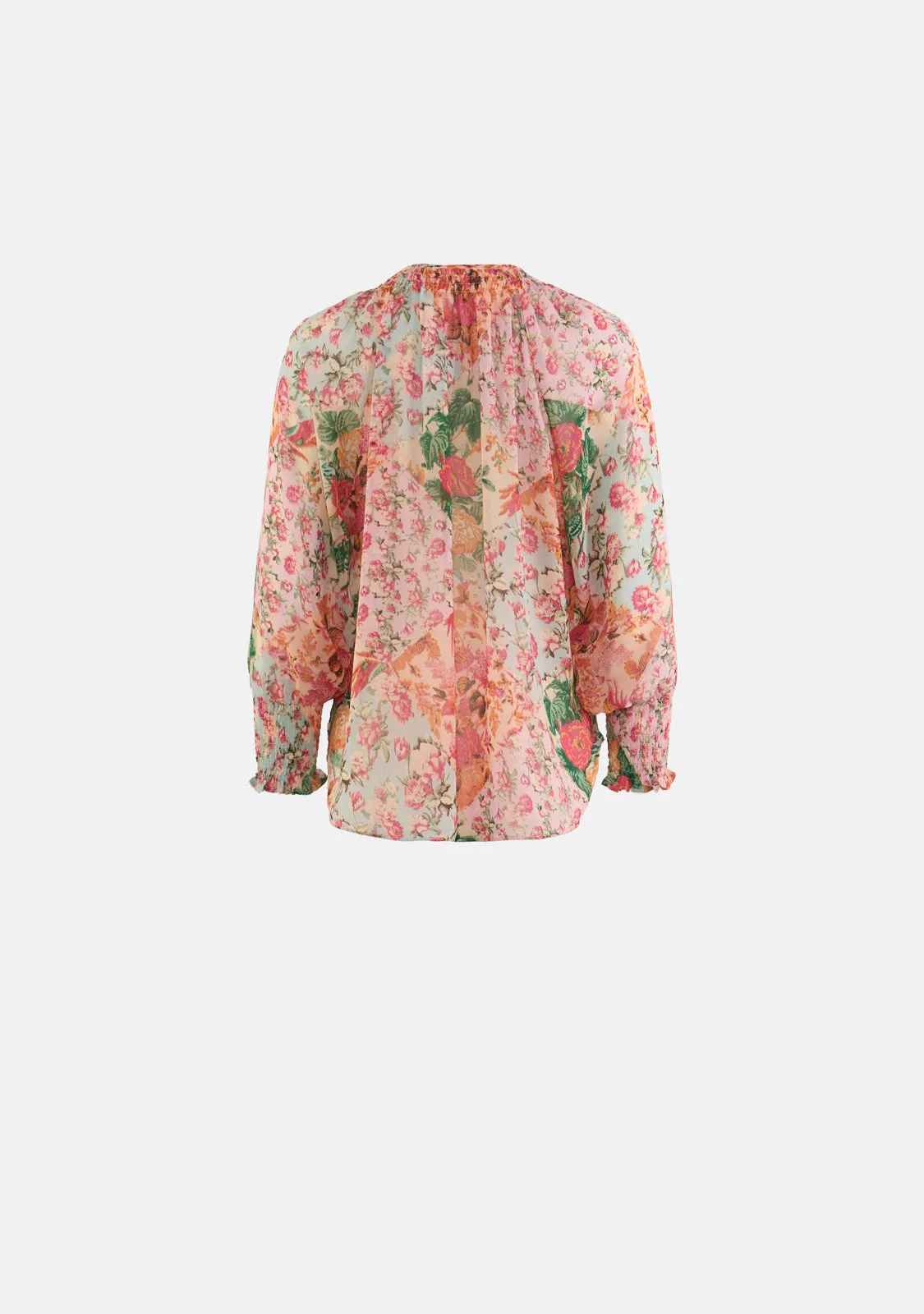 Flower Patch Smocked Neckline Flowy Blouse