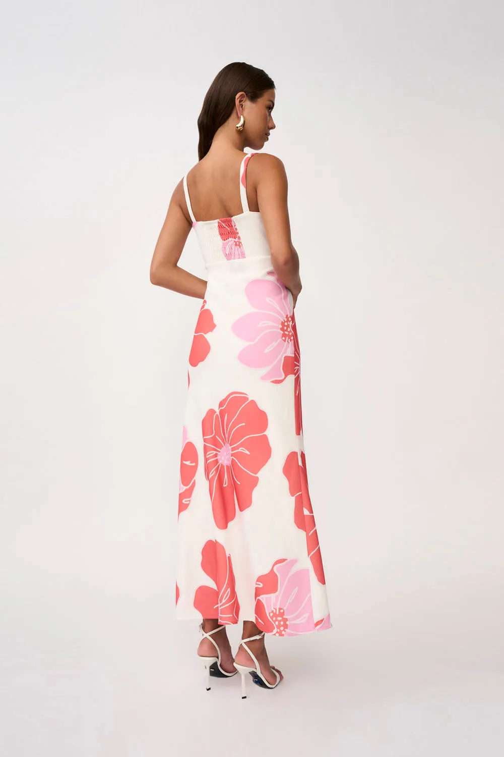 Heidi Lace Up Bias Dress - Pink Red Ivory
