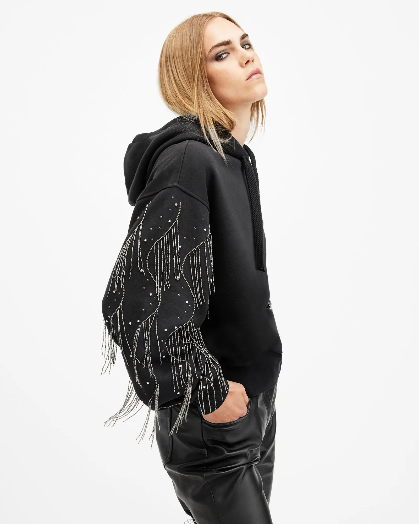 Lennon Tassel Embellished Sleeve Hoodie