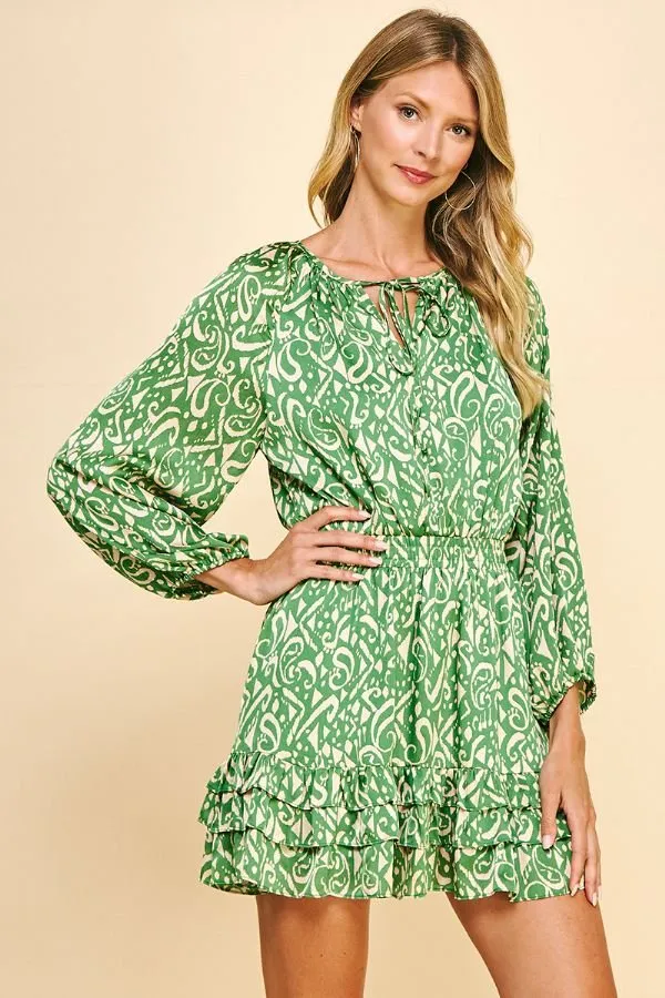 Print Satin Tiered Mini Dress
