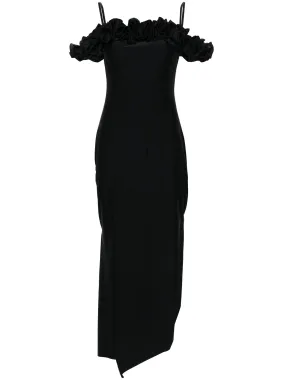 RUFFLED-TRIM SPAGHETTI STRAPS MIDI DRESS