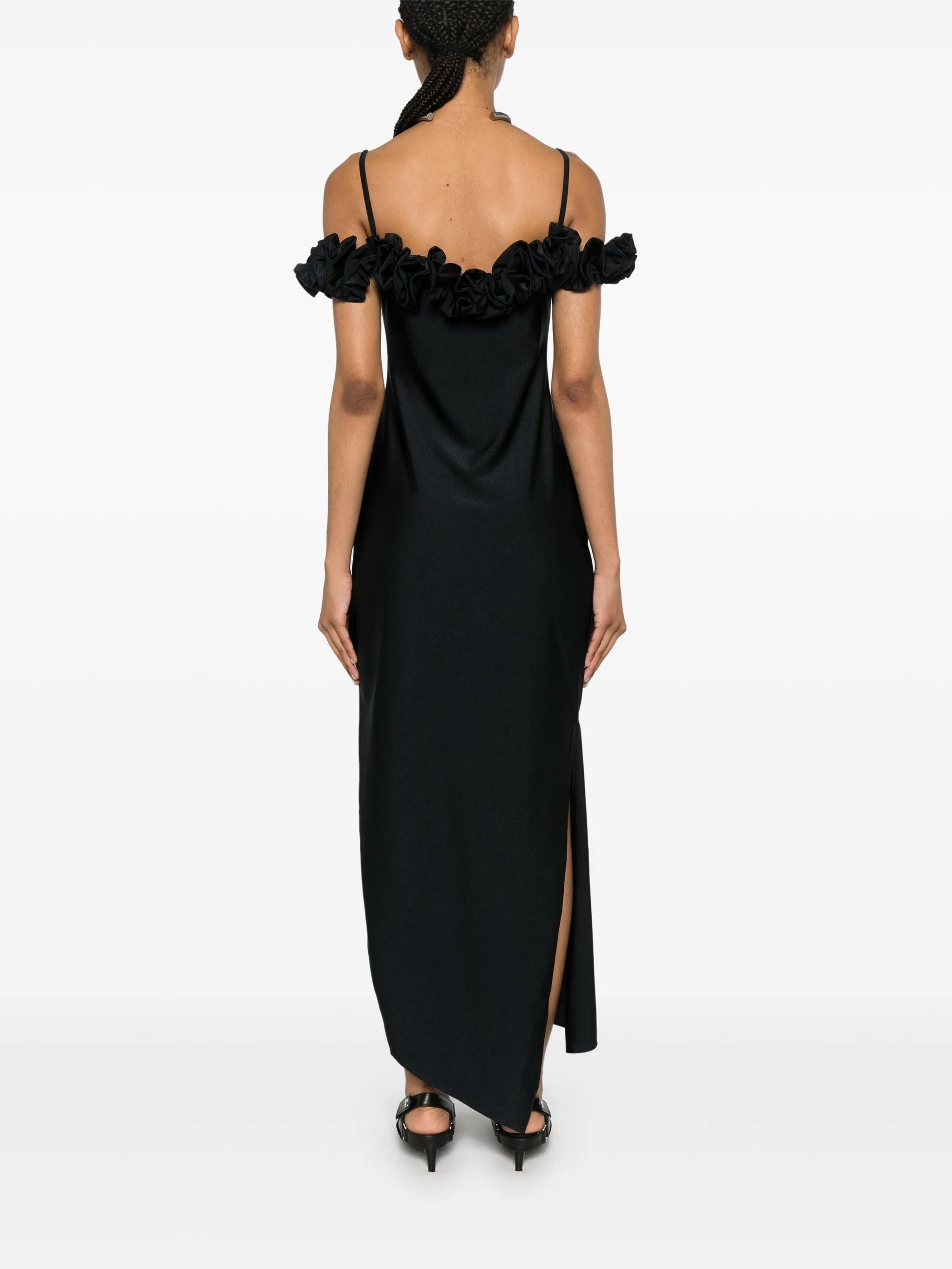 RUFFLED-TRIM SPAGHETTI STRAPS MIDI DRESS