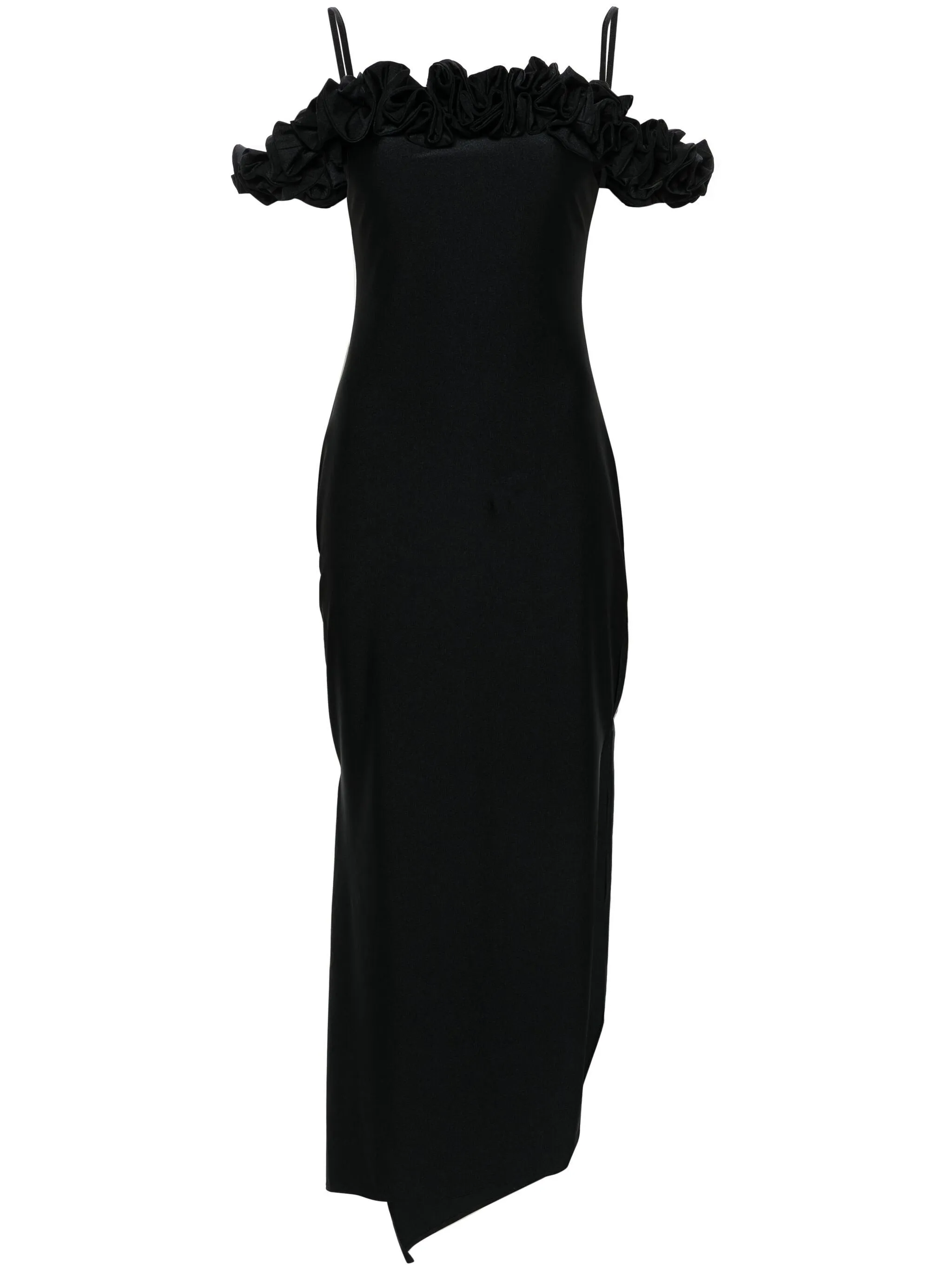 RUFFLED-TRIM SPAGHETTI STRAPS MIDI DRESS
