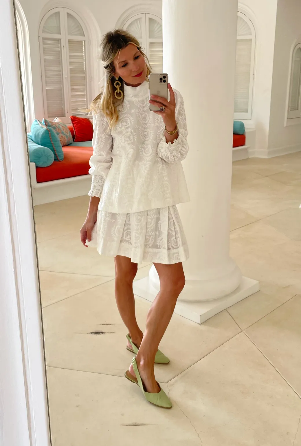 SAMPLE - Smocked Waist Skirt - White Embroidery