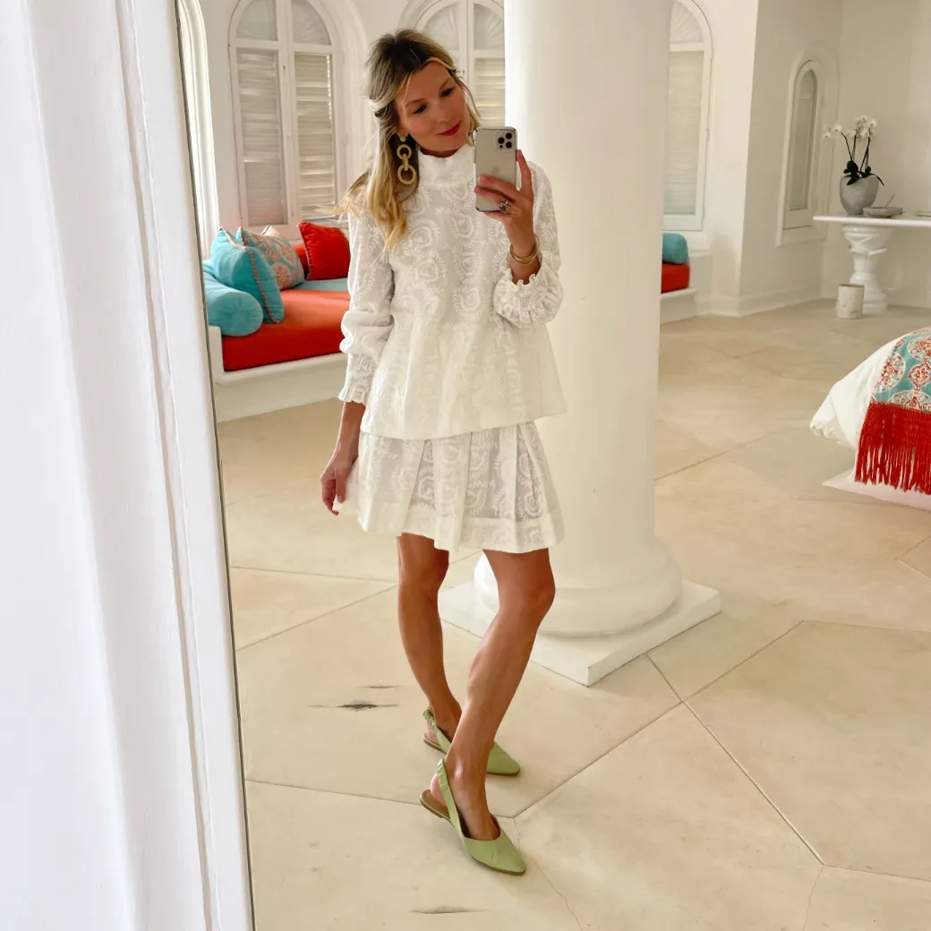 SAMPLE - Smocked Waist Skirt - White Embroidery