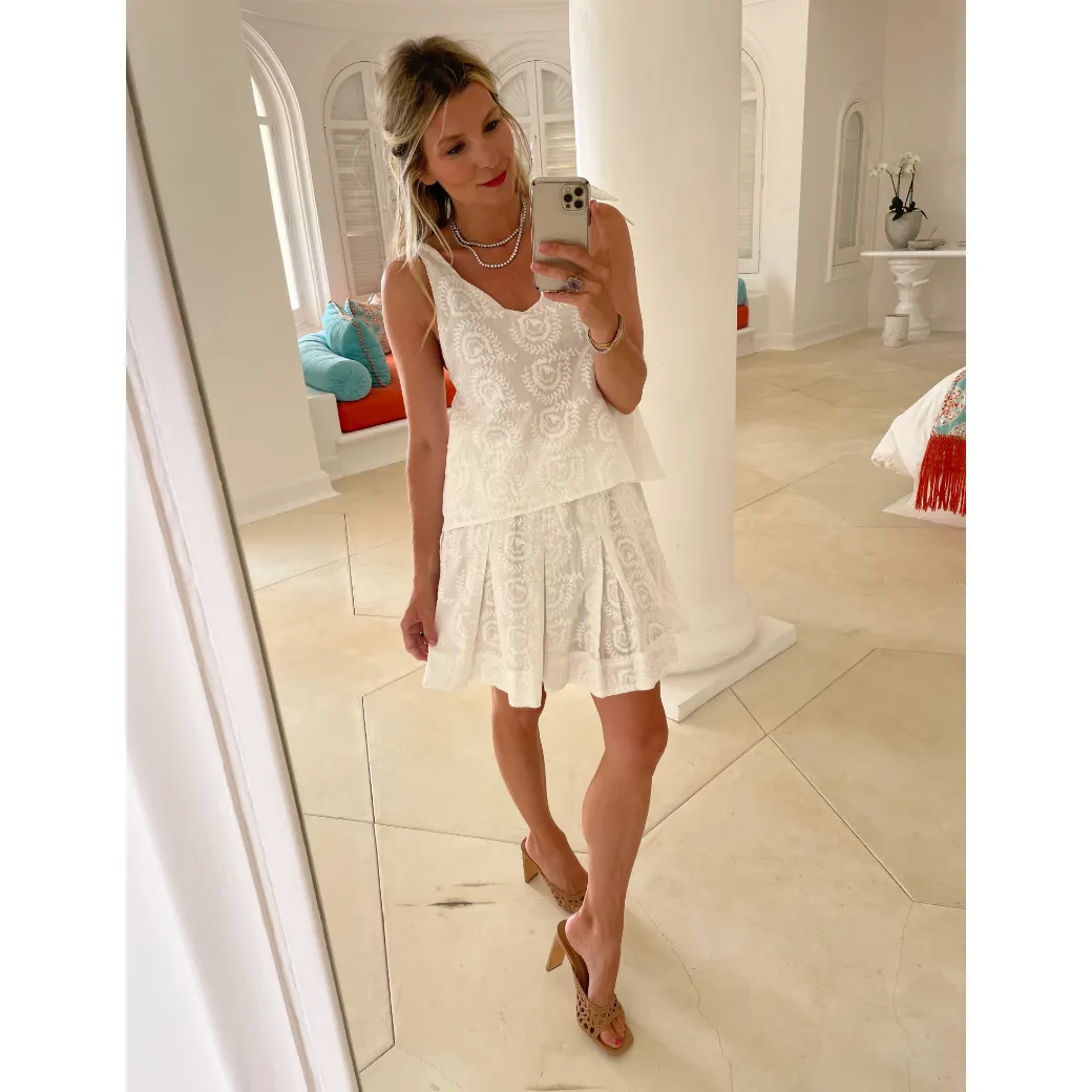 SAMPLE - Smocked Waist Skirt - White Embroidery