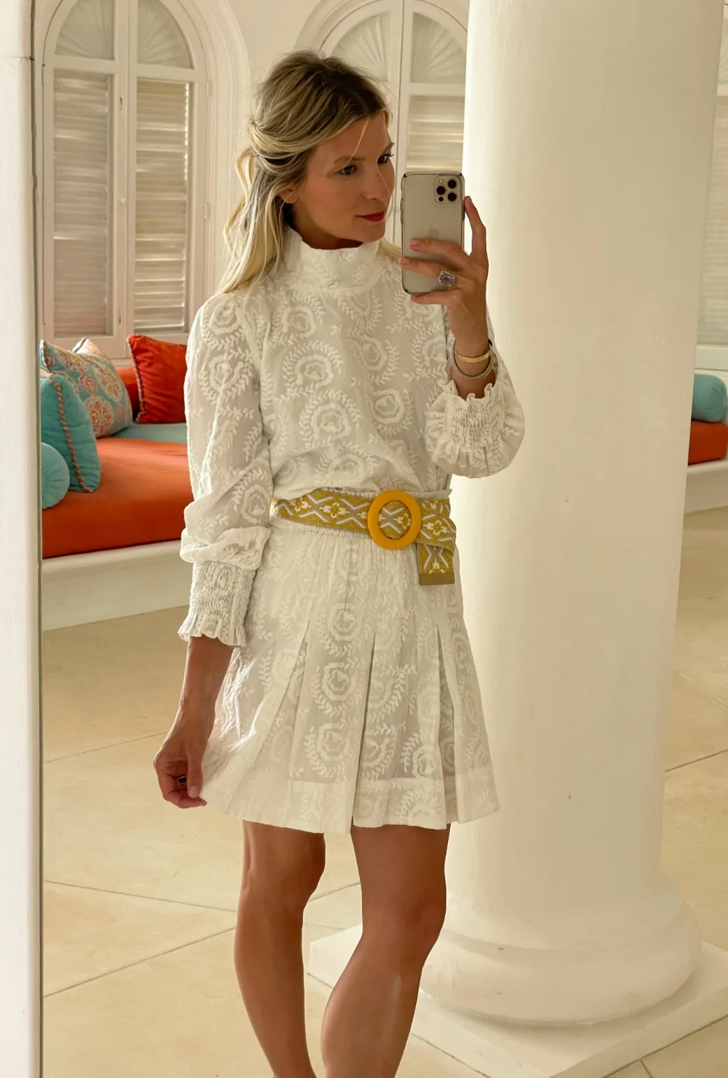 SAMPLE - Smocked Waist Skirt - White Embroidery