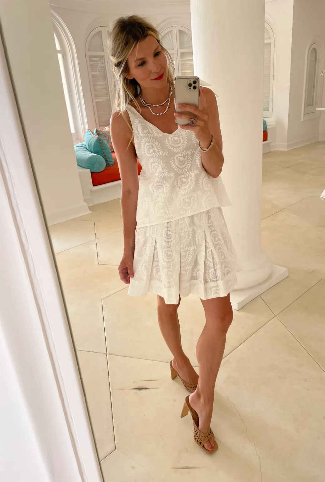 SAMPLE - Smocked Waist Skirt - White Embroidery