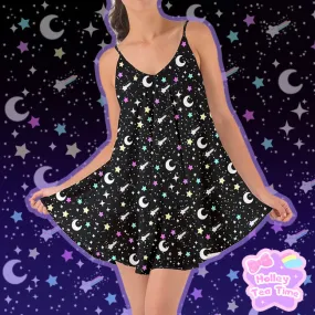 Starry Glitter Black Love The Sun Chiffon Dress [Made To Order]