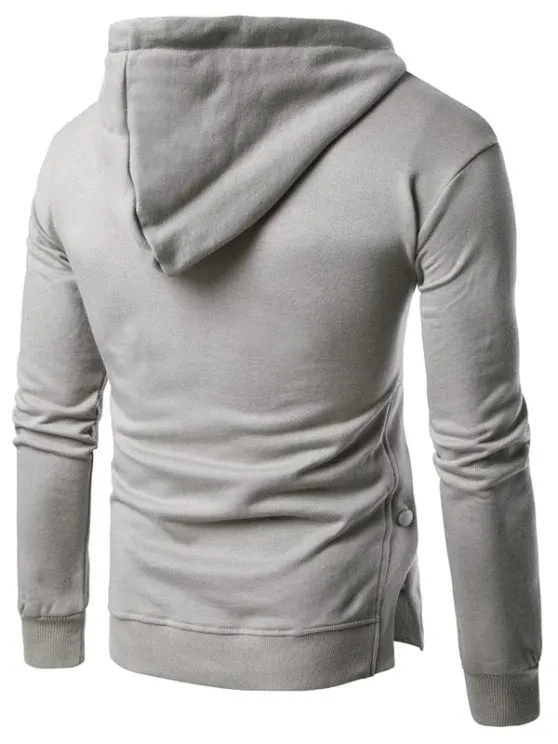 Trendy Hooded Side Button Slit Drawstring Hoodie